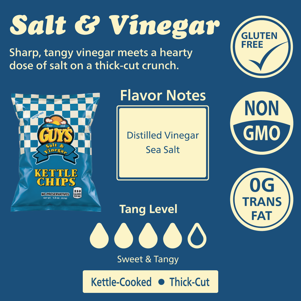 Guy's Salt & Vinegar Kettle Potato Chips - 1.5oz Bag (25 Pack)
