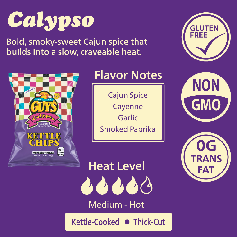 Guy's Calypso (Cajun Flavor) Kettle Potato Chips - 1.5oz Bag (25 Pack)