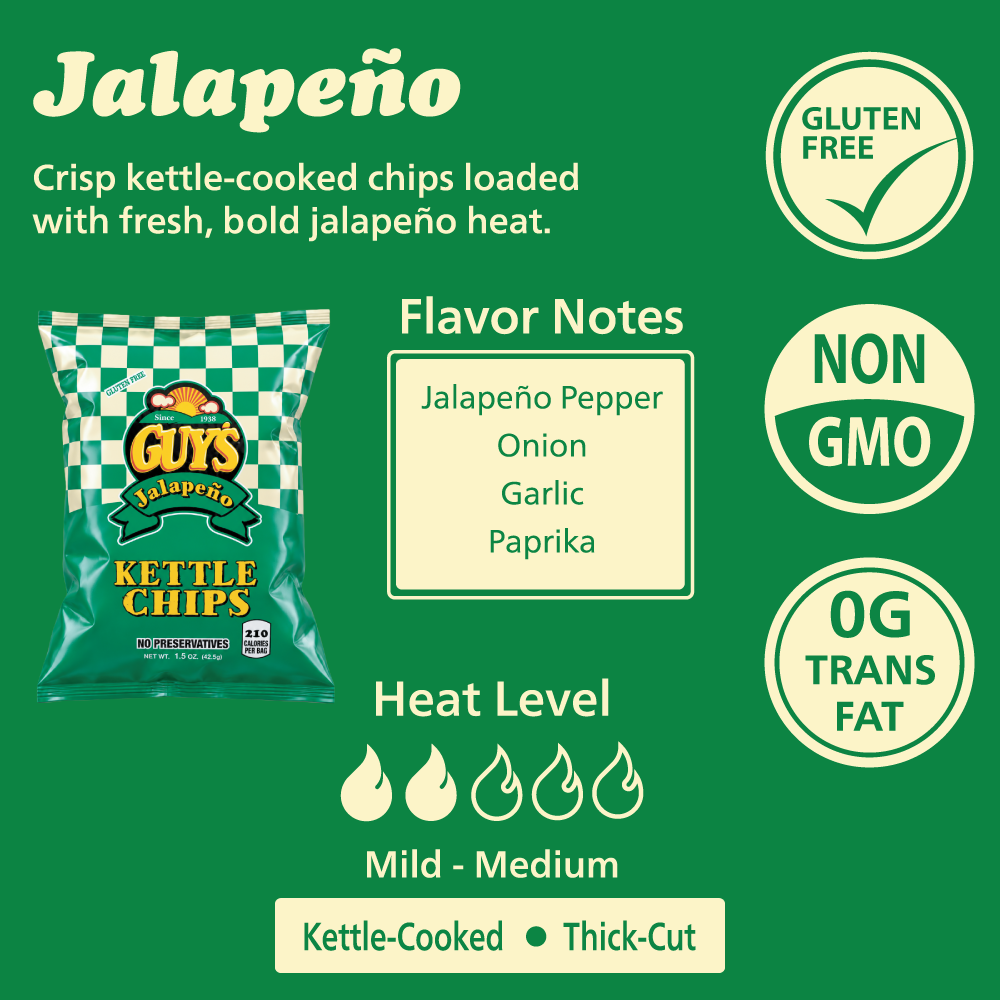 Guy's Jalapeño Kettle Potato Chips - 1.5oz Bag (25 Pack)