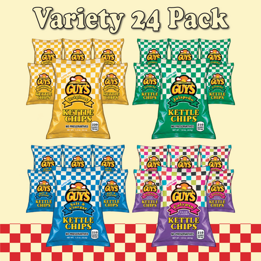 Guy's Variety Snack Size Kettle Potato Chips (Jalapeño, Original, Calypso and Salt & Vinegar) - 1.5oz Bags (24 Pack)